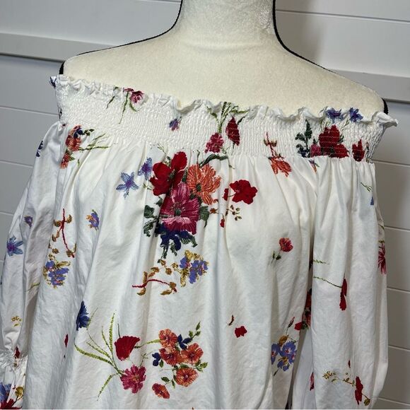 Zara White Floral Off-Shoulder Top Size Small - Picture 4 of 12